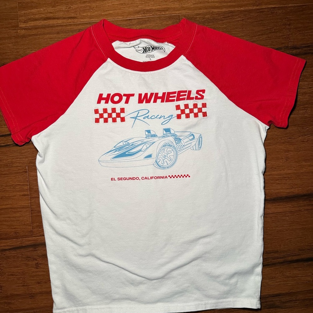 Hot Wheels Racing Tee - White & Red High quality with embroidery size L 10/12